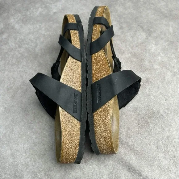 Birkenstock Mayari Womens 7 Sandals Slip On Strappy Black Leather Toe Loop EU 38 - Picture 7 of 9